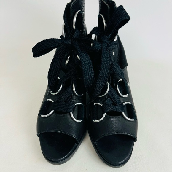 Sorel After Hours Lace Up Peep Toe Black Leather Wedge Bootie Shoe Size 9.5 - Picture 4 of 13